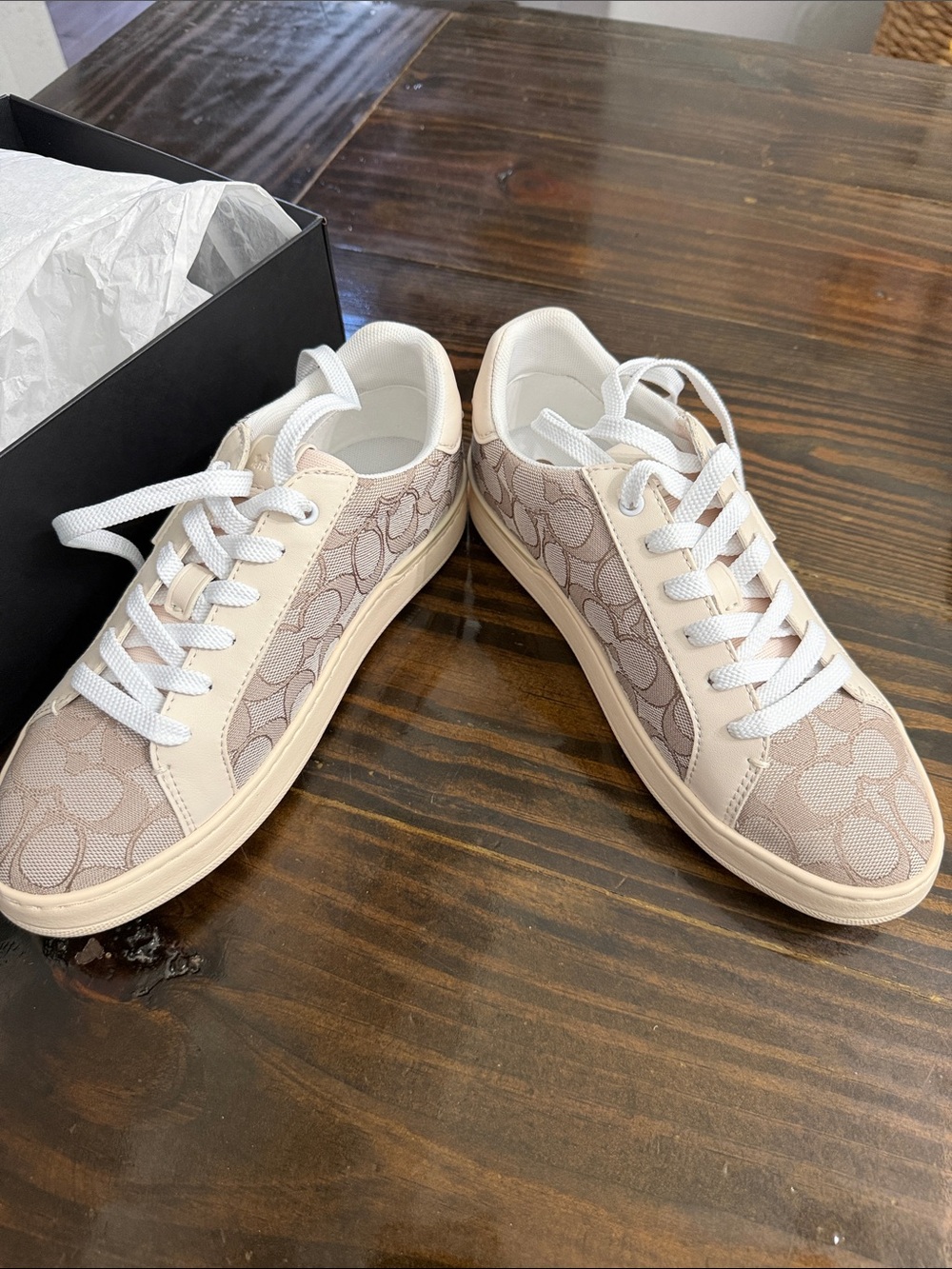 Coach Women's Signature Canvas Low-Top Sneakers in Beige and White